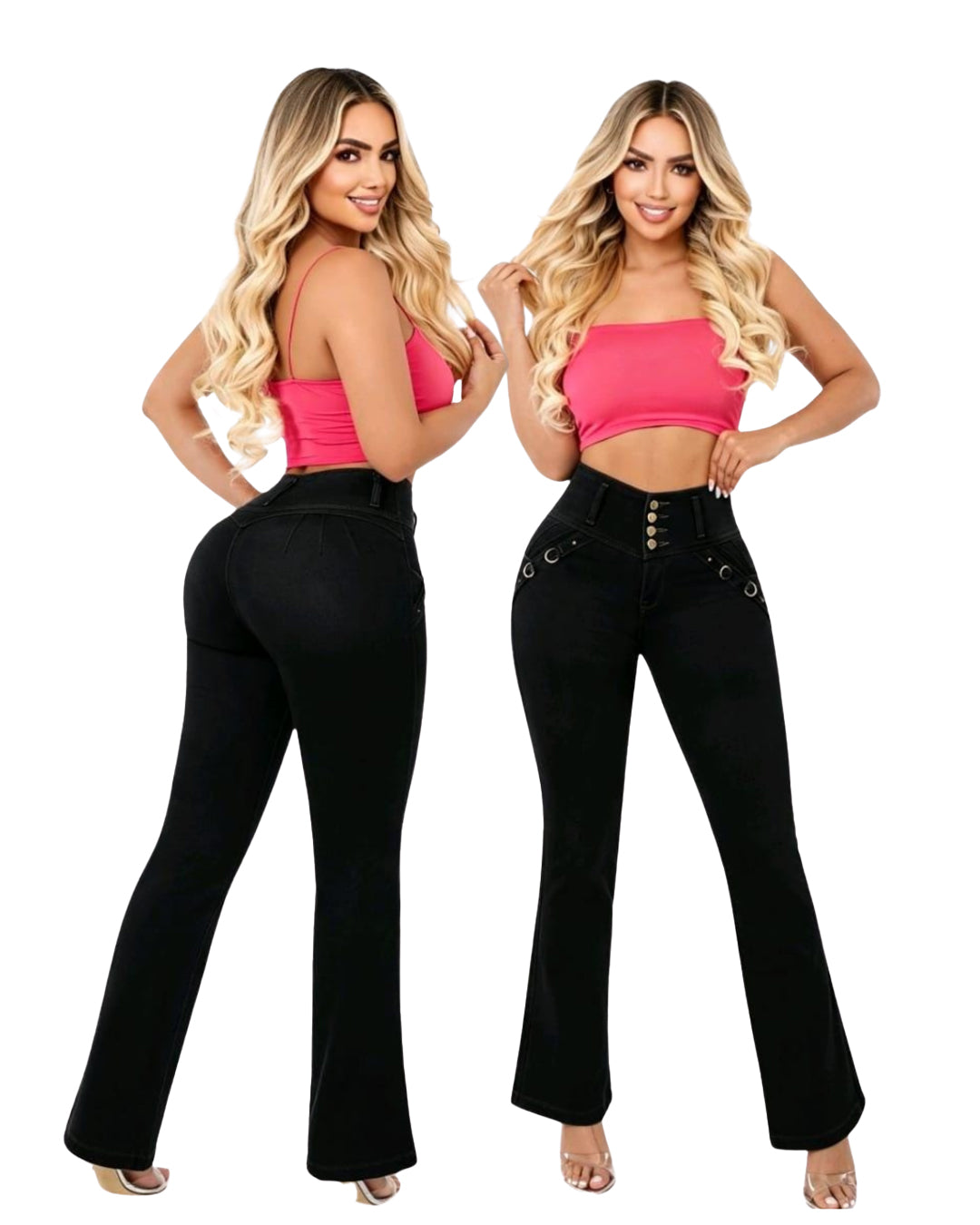 Jean Colombiano Push-Up Bota Ancha Negro sin Bolsillos