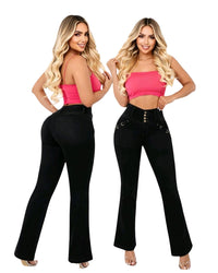 Jean Colombiano Push-Up Bota Ancha Negro sin Bolsillos