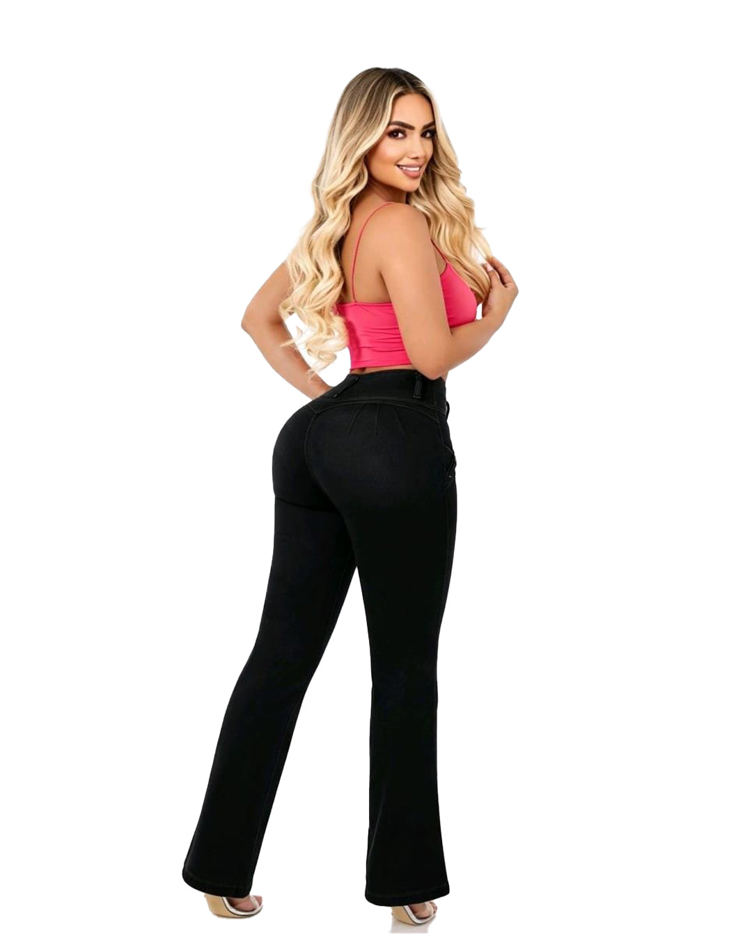 Jean Colombiano Push-Up Bota Ancha Negro sin Bolsillos