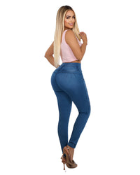 Jean Colombiano Skinny Push-Up Azul Claro con Bordado