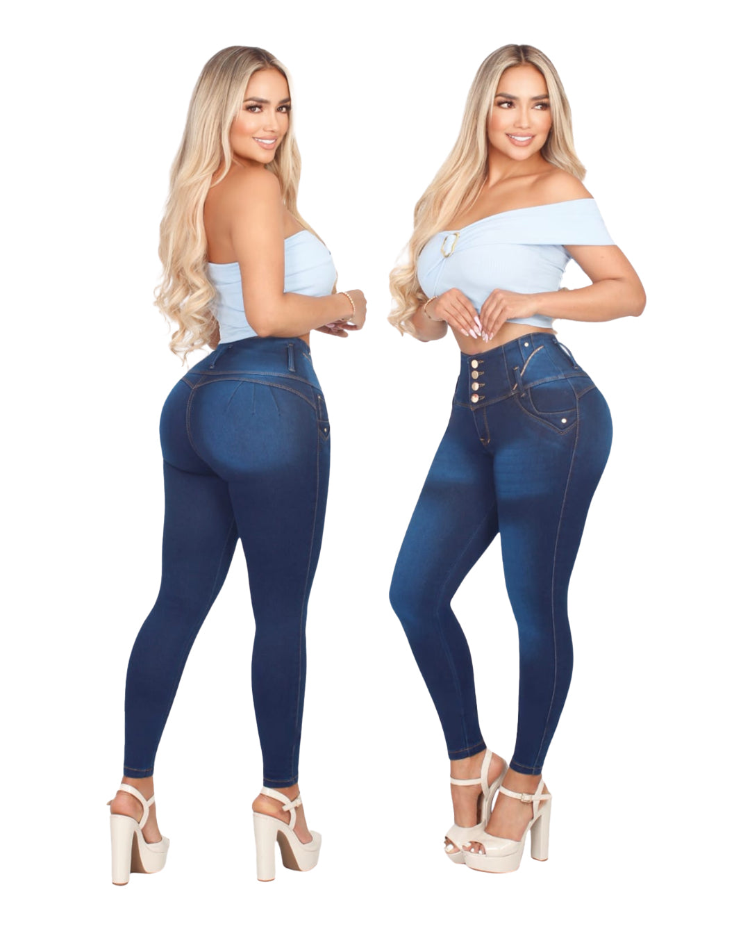 Jean Colombiano Skinny Push-Up Azul Oscuro sin Bolsillos