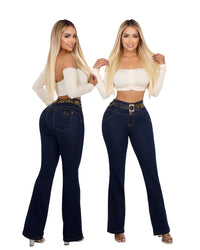 Jean Colombiano Push-Up Bota Ancha Azul Oscuro con Bolsillos