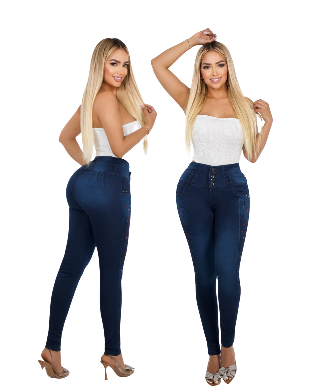 Jean Colombiano Skinny Push-Up Azul Oscuro con Bolsillos