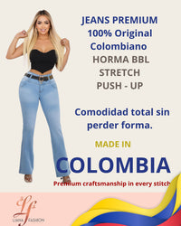 Jean Colombiano BBL Bota Ancha Azul Claro con Cinturón
