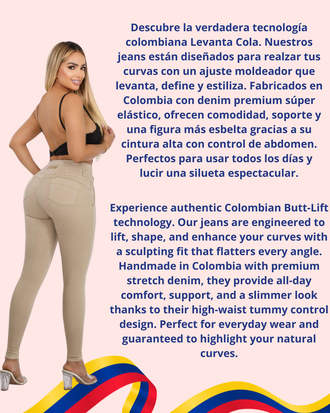 Pantalón Colombiano BBL Skinny Beige con Bolsillos