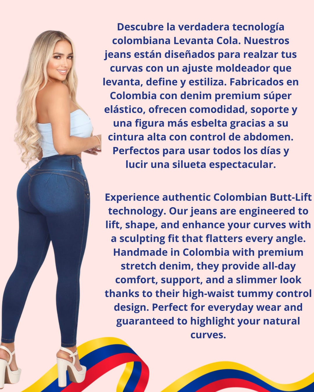 Jean Colombiano Skinny Push-Up Azul Oscuro sin Bolsillos