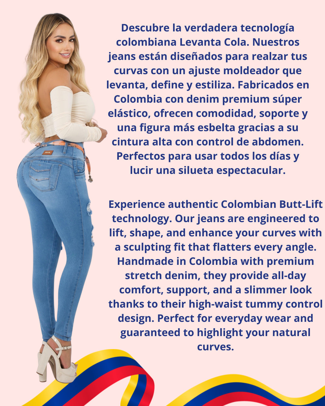 Jean Colombiano BBL Bota Ancha Azul Claro con Cinturón