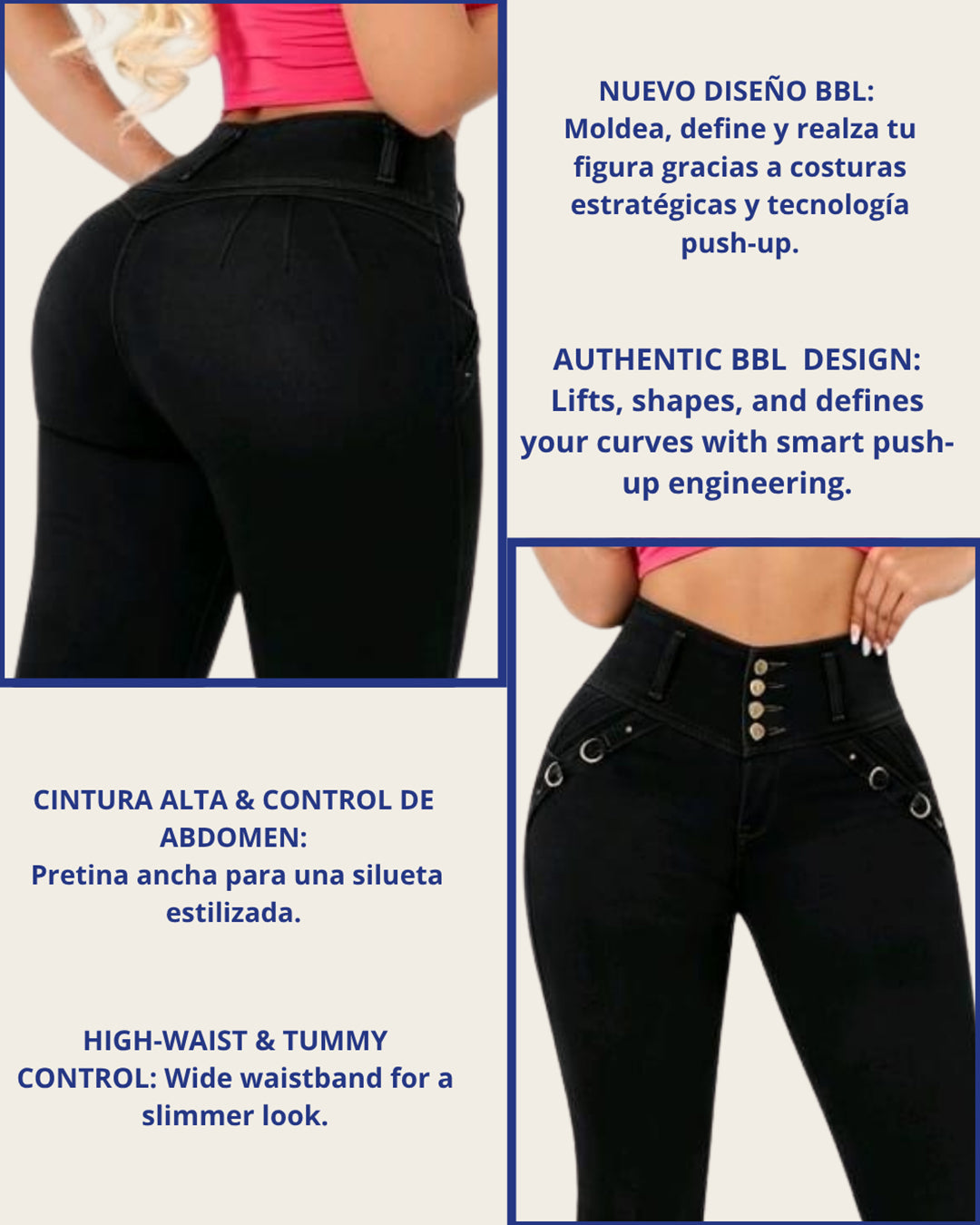 Jean Colombiano Push-Up Bota Ancha Negro sin Bolsillos