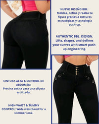 Jean Colombiano Push-Up Bota Ancha Negro sin Bolsillos