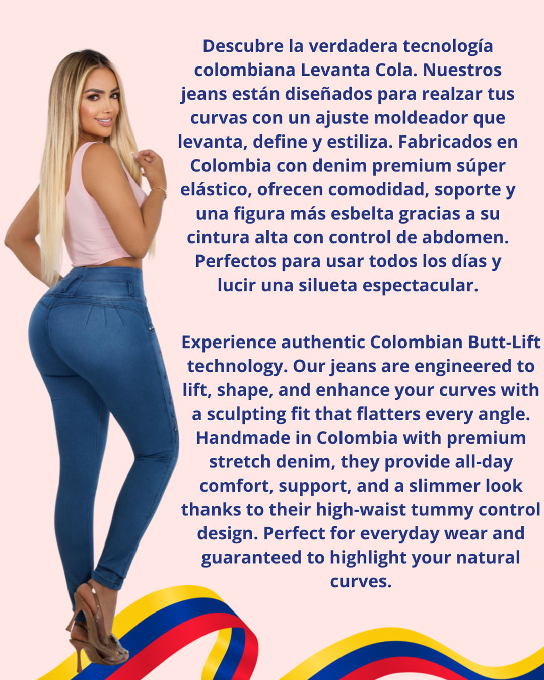 Jean Colombiano Skinny Push-Up Azul Claro con Bordado