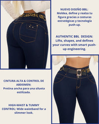 Jean Colombiano Push-Up Bota Ancha Azul Oscuro con Bolsillos