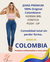 Jean Colombiano Skinny Push-Up Azul Claro con Bordado