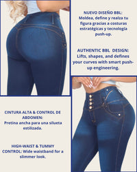 Jean Colombiano Skinny Push-Up Azul Oscuro sin Bolsillos