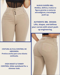 Pantalón Colombiano BBL Skinny Beige con Bolsillos