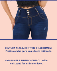 Jean Colombiano Skinny Push-Up Azul Oscuro con Bolsillos