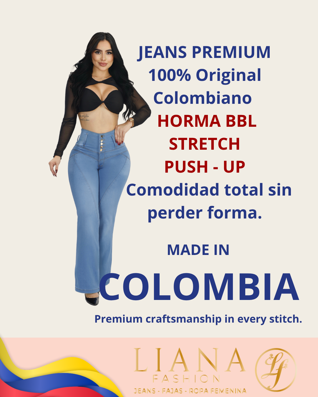 Jean Colombiano BBL Bota Ancha Azul Claro