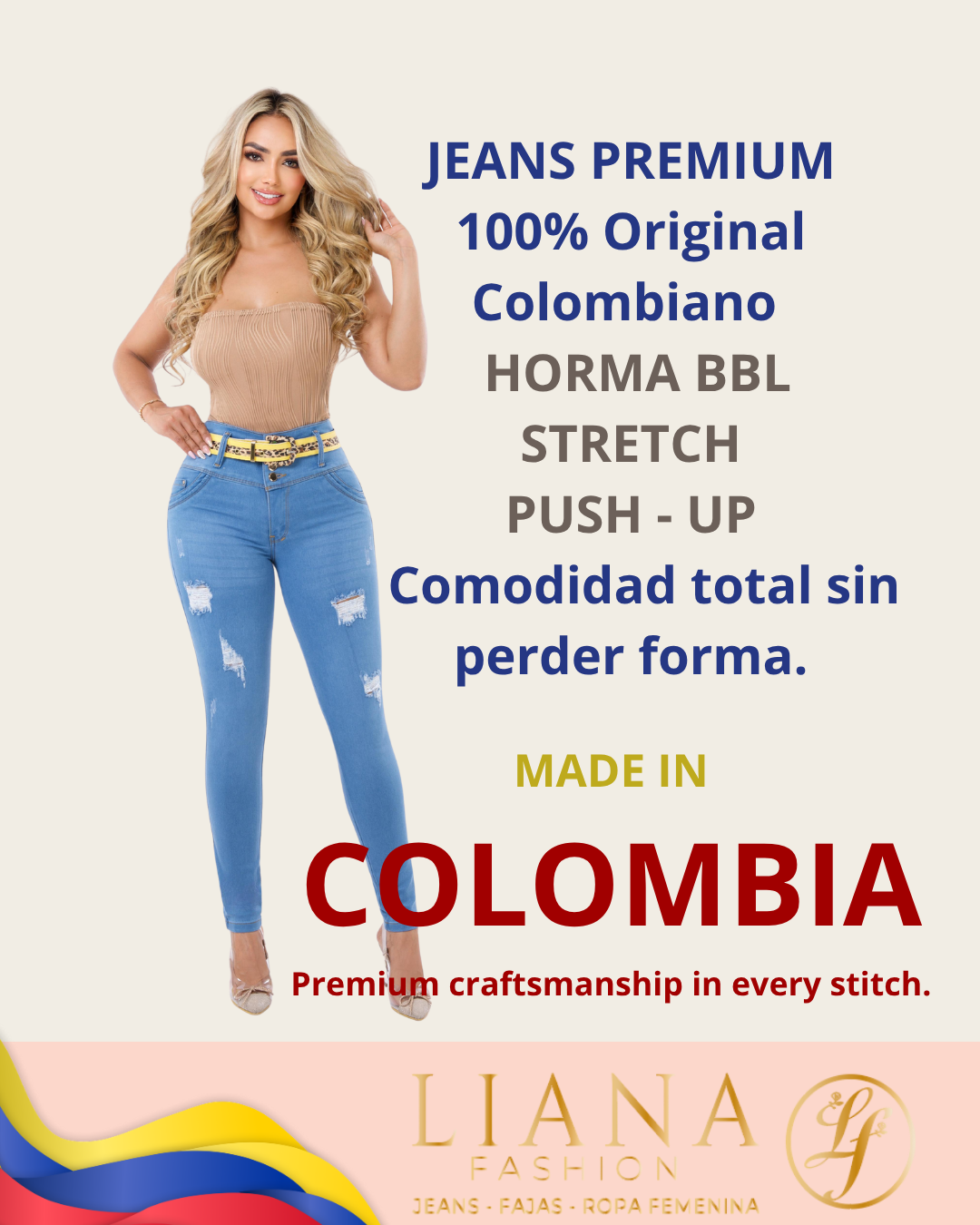 Jeans Colombianos Levantacola horma-bbl-skinny con Cinturon