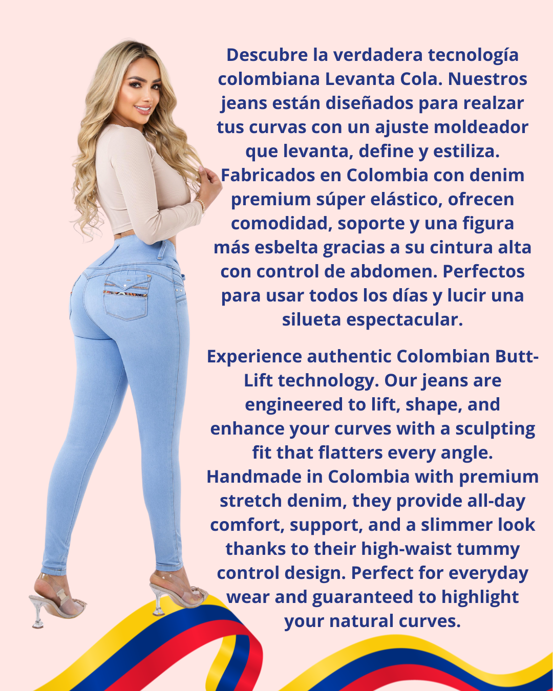 Jeans Colombianos Levantacola horma-bbl-skinny con bolsillos traseros