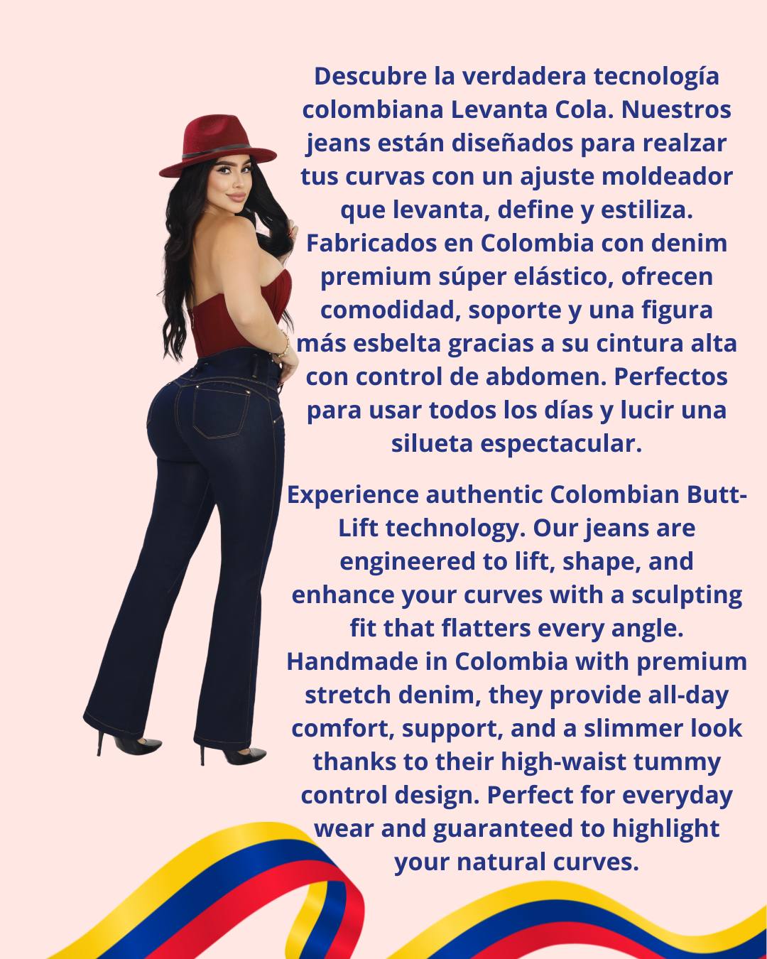 Jean Colombiano Push-Up Bota Ancha Azul Oscuro con Bolsillos