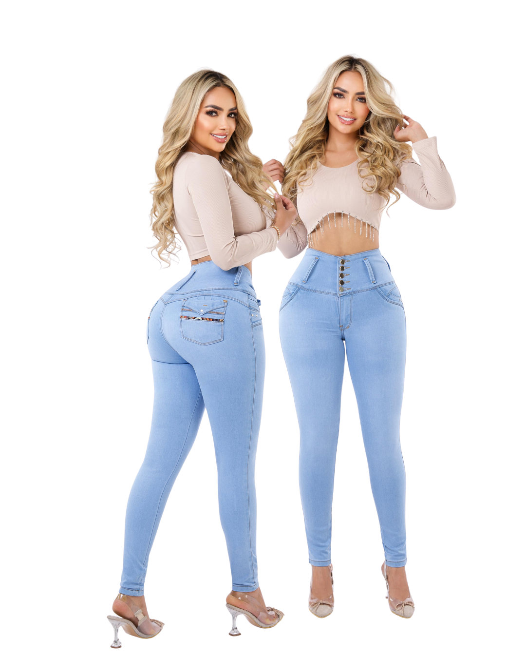 Jeans Colombianos Levantacola horma-bbl-skinny con bolsillos traseros