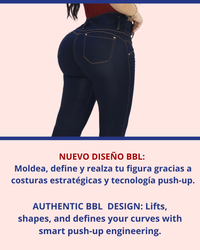 Jean Colombiano Push-Up Bota Ancha Azul Oscuro con Bolsillos