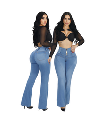 Jean Colombiano BBL Bota Ancha Azul Claro