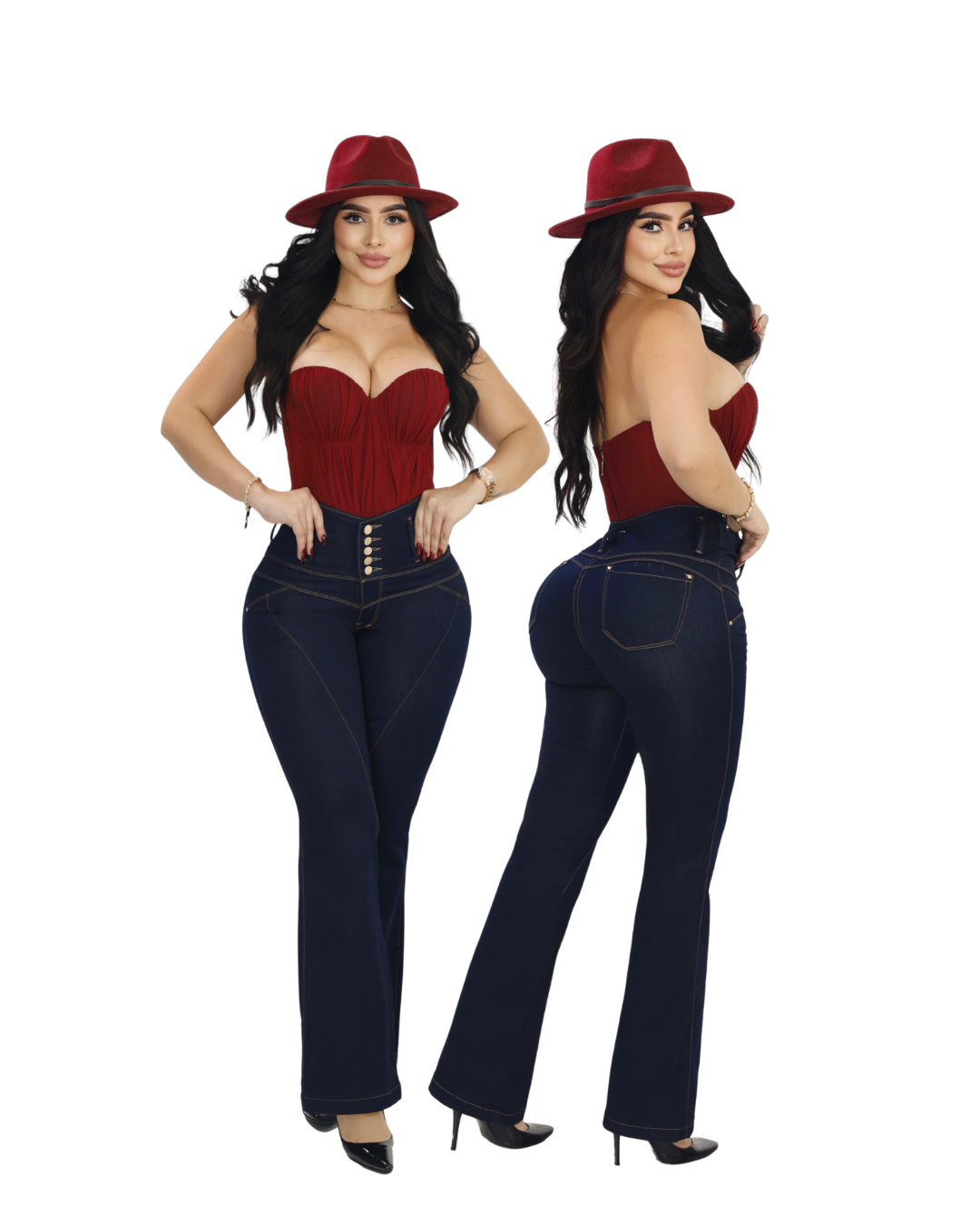 Jean Colombiano Push-Up Bota Ancha Azul Oscuro con Bolsillos