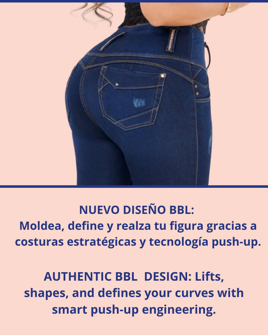 Jean Colombiano Skinny Push-Up Azul Oscuro con Bolsillos
