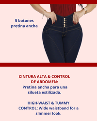 Jean Colombiano Push-Up Bota Ancha Azul Oscuro con Bolsillos