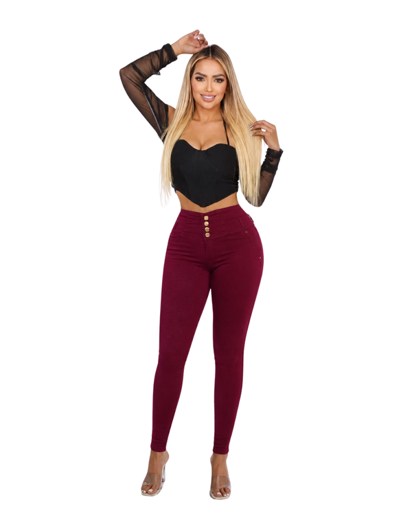 Pantalón Colombiano BBL Skinny Vinotinto con Bolsillos