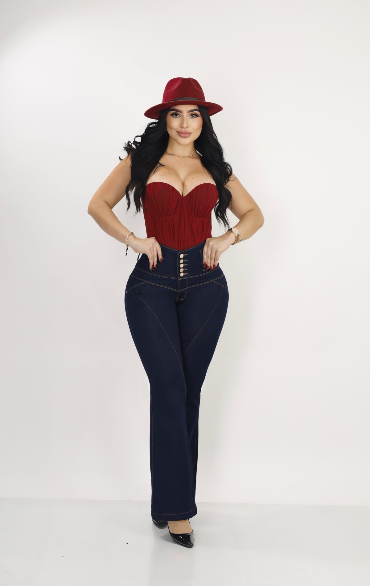 Jean Colombiano Push-Up Bota Ancha Azul Oscuro con Bolsillos