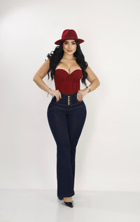 Jean Colombiano Push-Up Bota Ancha Azul Oscuro con Bolsillos