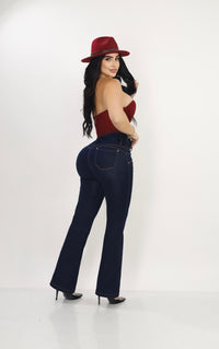 Jean Colombiano Push-Up Bota Ancha Azul Oscuro con Bolsillos